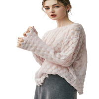 Pull en laine pure 100% de haute qualité pour femme, style français décontracté, texture écaille de poisson, épaules tombantes, tricot de luxe
