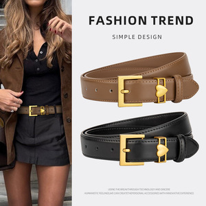 Ceinture décontractée pour femme Tiyo en cuir véritable, forme cœur, boucle ardillon en peau de vache, largeur 2,5 cm, durable pour les activités de plein air, les trajets quotidiens et le cyclisme - Product Image 5