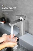 Robinet de lavabo moderne minimaliste en acier inoxydable à montage sur plan, 1 poignée, avec cartouche céramique, eau chaude/froide pour salle de bain