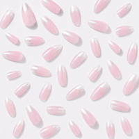 Faux ongles à presser œil de chat rose clair, ombré blanc laiteux, longueur moyenne, effilés, faits à la main, pour usage quotidien