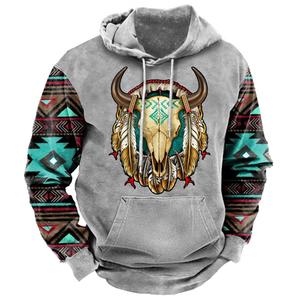Venta al por mayor 2025 otoño estilo occidental azteca impreso gimnasio deportes sudaderas con capucha de talla grande de los hombres de manga larga de ganchillo sólido Suelto - Product Image 3