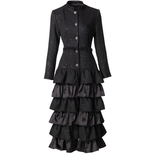 Trench alla moda di lusso da <span class=keywords><strong>donna</strong></span> 2025 abito da festa Casual in Patchwork nero di <span class=keywords><strong>capodanno</strong></span> a pieghe lungo cavo estivo - Product Image 1