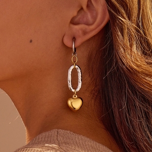 2025 High Quality European American Style Two-Tone Heart Drop Earrings Non Tarnish Stainless Steel Hot Sale INS <b>Fashion</b> <b>Jewelry</b> - Product Image 2