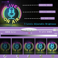 Letrero LED de Neón con Anillo de Arcoíris para Transmisiones en Vivo, con Micrófono USB Regulable, Luz de Pared LED para Decoración de Salas de Streaming, Estudios de Grabación de Podcasts, Personalizable