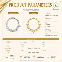 Anneau articulé délicat en titane G23 ASTM F136 avec accent de pointe en zircon cubique rond pour piercing de septum, hélix et cartilage