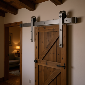 <b>Barn</b> <b>Door</b> Hardware <b>Kit</b> 6 Ft Matte Silver Carbon Steel <b>Sliding</b> <b>Doors</b> Interior Rustic Design Manual Opening - Product Image 2