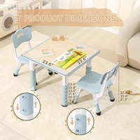 SINKIPA Table d'étude et de dessin moderne en bois écologique pour enfant, hauteur réglable, avec 2 chaises, pour les 3-8 ans, pour l'extérieur et la salle à manger