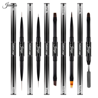 Lot de pinceaux à ongles multifonctionnels à double tête avec manche métallique dégradé, pinceau plat, pinceau ombré et stylo grattoir