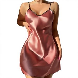 Women Satin <b>Slip</b> Dress Sexy Strapless Nightgown Solid Color Short Sleepwear Summer Smooth Front Closure Lingerie - Product Image 1