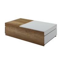 Table basse contemporaine bicolore en métal et bois avec surface extensible et design pliable