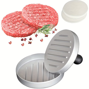 Prensa para Hamburguesas de Aluminio Antiadherente con 100 Hojas de Papel Encerado, Herramienta Redonda para Prensar Carne, Accesorios para Asar a la Parrilla - Product Image 2