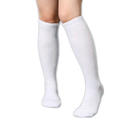 Vente en gros de chaussettes de compression côtelées de football Chaussettes de sport blanches unisexes Chaussettes hautes épaisses en coton