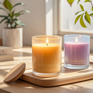 Pots à bougies ronds en verre vides transparents de luxe de 8oz 10oz 12oz avec couvercles <span class=keywords><strong>Type</strong></span> de cylindre pour mariage Pâques Noël Décoration de la maison - Product Image 3