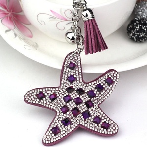 Porte-clés Étoile de Mer Scintillante en Strass, Breloque de Sac Durable avec Pompon, Accessoire de Mode Estival pour Filles, Style Plage d'Été - Product Image 2