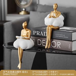 Statues de filles nuageuses dorées modernes, ornements, sculptures en résine, figurines artisanales, accessoires d'intérieur Kawaii, accessoires de bureau, décoration de mariage - Product Image 4