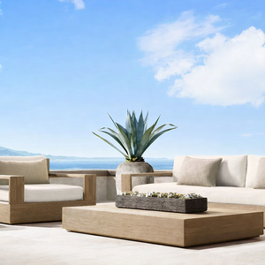 Ensemble de mobilier d'extérieur en bois de teck massif canapé avec coussins pour villas de jardin, hôtels ou appartements à usage extérieur - Product Image 5