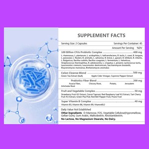 Hot Sale 5-In-1 Probiotics Veggie Capsules Prebiotics Fiber Colon Cleanse Blend High-Fiber Dietary <b>Supplement</b> - Product Image 2