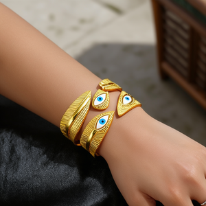 Fashion Bangle 316L Stainless Steel PVD Gold Plating Evil Eye Design Women's Jewelry Bracelet - Product Image 3