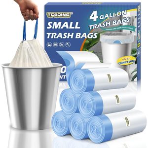 Petits sacs poubelles de 4 gallons avec cordon de serrage, anti-perforation, épaissis, pour la cuisine, la salle de bain, la voiture, les déchets d'animaux - Product Image 1