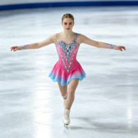 Robe de patinage et de danse pour enfants et adultes, dégradé rose et bleu, manches longues en maille, dos incurvé avec strass, pour compétition et spectacle de patinage sur glace