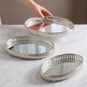 Juego de 3 Bandejas de Cerámica Doradas Art Deco Elegantes para Navidad, Decoración de Lujo para el Hogar y Hoteles con Borde de Forma Artesanal - Product Image 4