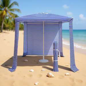 Beach Canopy 6.6' x 6.6' Foldable Sun Shade Shelter Outdoor Pergola Gazebo Use Aluminum <b>Frame</b> Coastal Style - Product Image 2