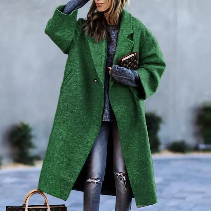 Custom Fashion Loose Woolen Trench Coat Womens Winter Plaid Jackets Ladies Long Coats Faux Fur Winter Women'S Coats