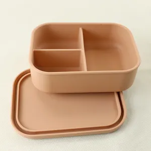 热卖食品级硅胶饭盒便携式儿童便当盒硅胶食品储物容器，带3个隔间