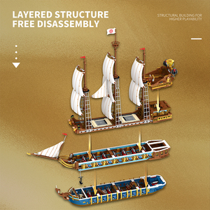 Blocs de construction de navires de la Flotte Royale (3162 pièces) – Grand modèle de bateau <span class=keywords><strong>à</strong></span> voile, blocs de construction MOC, grand navire drapeau, jouets de pirates - Product Image 5