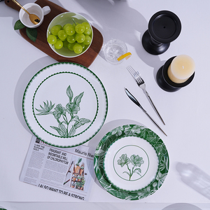 <span class=keywords><strong>Service</strong></span> de table de style nouveau, <span class=keywords><strong>service</strong></span> de table de luxe à fleurs vertes, <span class=keywords><strong>vaisselle</strong></span> en porcelaine fine, <span class=keywords><strong>vaisselle</strong></span> de mariage pour événements, restauration et location - Product Image 2