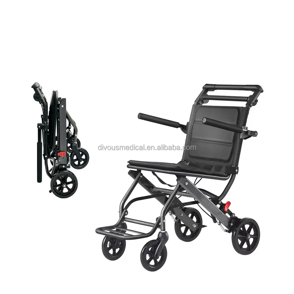 Ultra-light Foldable Travel Wheel Chair Wheelchair Transport Chair Aluminum Alloy Manual Wheelchair