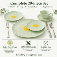 Lot de 20 pièces de vaisselle en porcelaine motif marguerite, avec pétales en relief 3D, en nouvelle porcelaine fine durable, comprenant assiettes et tasses, compatible lave-vaisselle