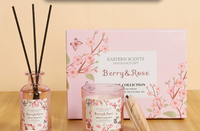 Ensemble diffuseur à bâtonnets et bougies parfumées aux baies et roses, étiquette fleur de cerisier, kit de parfum d'ambiance, logo personnalisé, parfum sur mesure