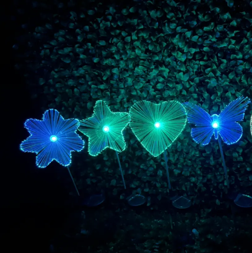 Солнечные садовые огни на открытом воздухе бабочка Звезда Сердце цветок Солнечный водонепроницаемый волоконно-оптический бабочка Звезда Сердце цветок светодиодные фонари