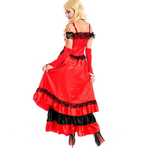 Vestido Sexy Estilo Gitano Español Rojo con Encaje Cancan, Vestido Largo de Fiesta con Hombros Descubiertos para Mujer, Vestido de Fiesta de Talla Grande Estilo Saloon Occidental - Product Image 5
