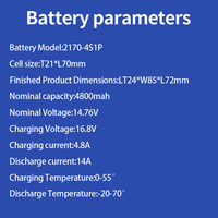 Pack de batteries au lithium 21700 4S1P 14,76 V 4800 mAh Li-ion pour l'électronique grand public, les outils électriques, les jouets et les ventilateurs