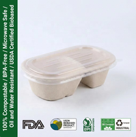 Offre Spéciale – Boîte à lunch ovale en bagasse de canne à sucre, écologique, biodégradable et recyclable, à 2 compartiments, grande capacité 1000 ml, pour aliments.