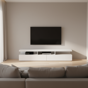 Mobile TV Moderno da Parete Bianco in Pannello UV a Densità Elevata con 2 Scomparti e 1 Ripiano, Arredamento per Soggiorno - Product Image 2