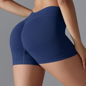 <span class=keywords><strong>Pantaloncini</strong></span> da donna attillati in maglia tinta unita aderente pesca a forma di V Yoga da corsa sportiva e Fitness da tre pollici - Product Image 5