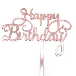 Decorazione per <span class=keywords><strong>Torta</strong></span> in Acrilico <span class=keywords><strong>Personalizzata</strong></span> 'Happy Birthday' Effetto Specchio Oro Rosa per Natale, Laurea, Pasqua e Capodanno - Product Image 1