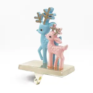 Kids Christmas Decoration Blue Pink Cute Deer Metal Christmas Ornament With Cartoon Designs