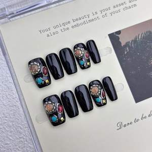 Vente en gros de <span class=keywords><strong>faux</strong></span> <span class=keywords><strong>ongles</strong></span> en verre caramel œil de chat, poudre miroir magique, français, faits à la main, à presser, personnalisables - Product Image 5