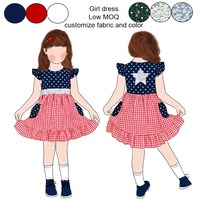 Vêtements patriotiques pour enfants, robe patriotique en coton à manches évasées, dentelle, étoile creuse, à carreaux, pour filles américaines, fête de l'indépendance du 4 juillet