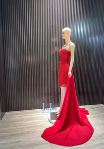 ชุดเดรสผ้าไหมหรูหราสำหรับผู้หญิงแบบสองชิ้นในหนึ่งเดียว ประดับด้วยคริสตัลคุณภาพสูง เหมาะสำหรับงานเลี้ยงตอนเย็น - Product Image 6