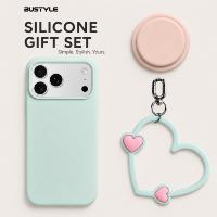 Ensemble cadeau promotionnel, coque de téléphone en silicone liquide, support magnétique et cordon en forme de cœur, logo personnalisé, cadeau d'entreprise, vert menthe