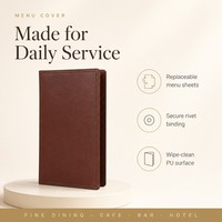 Porte-menu en cuir PU marron châtain, style rétro, double surpiqûre, pour restaurant, café, liste des vins