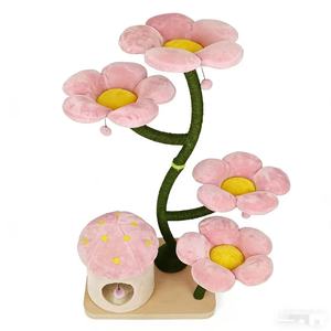 Stock transfrontalier <span class=keywords><strong>MJ23</strong></span> Arbre à chat floral rose clair en bois massif, gain de place, avec structure d'escalade, nid pour chat, plateforme de saut et donut - Product Image 2