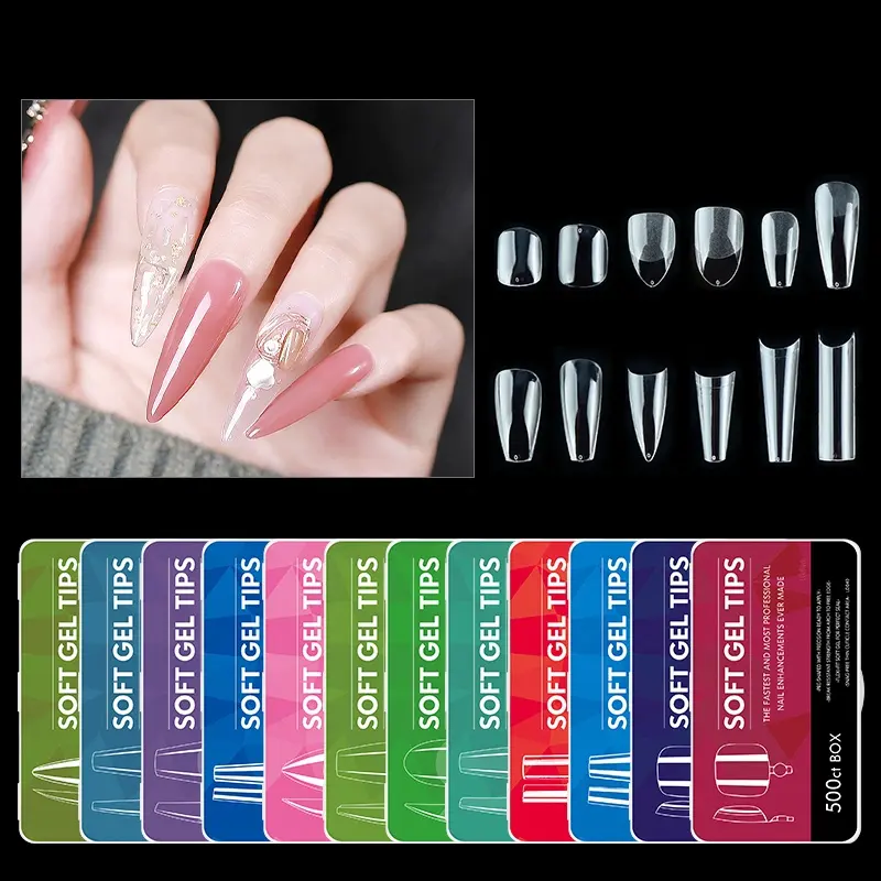 500 pièces couverture complète presse sur ongles conseils faux ongles artificiels longue ballerine acrylique demi-couverture Transparent naturel ongles conseils