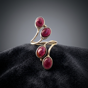 925 Plata sólida hecha a mano Simple bisel conjunto rojo granate anillos de piedras preciosas 4 piedra 6 forma ovalada anillos ajustables - Product Image 3