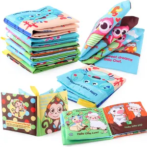 Baby cloth book early education cognitive toys 4 pages 8 sides English palm book animal baby cloth book